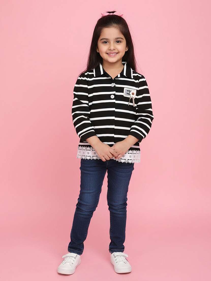 girls striped collared long sleeve top - 22288265 -  Standard Image - 2