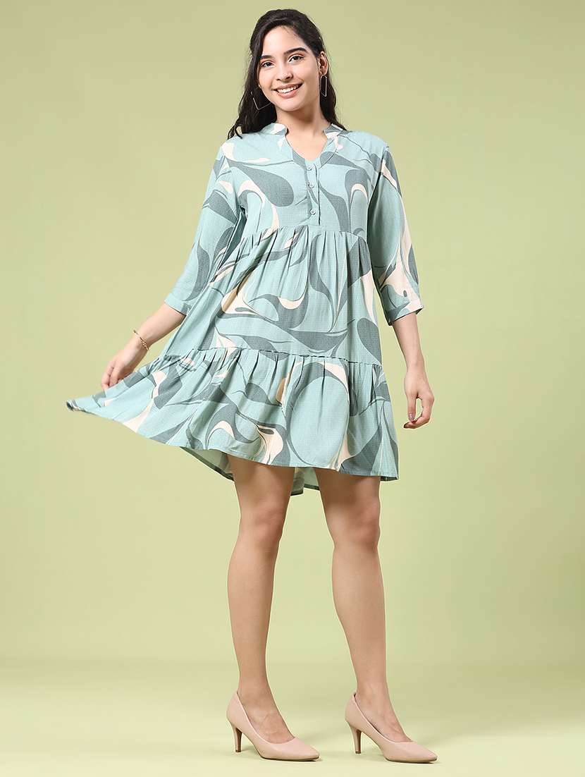 women printed three quarter sleeve tiered dress