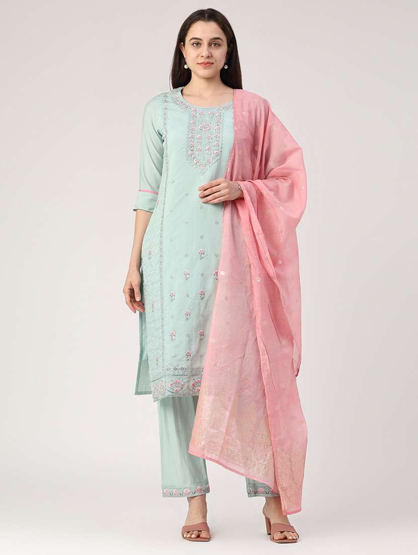 Women Three Quarter Sleeve Kurta Pant With Dupatta Set - 22288429 -  Standard Image - 2