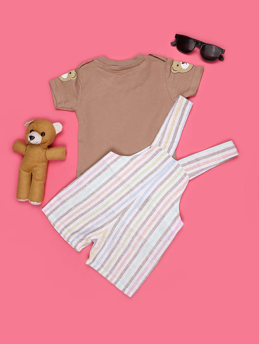 Kids Striped Short Sleeve T-shirt & Dunagree Set - 22288454 -  Standard Image - 2