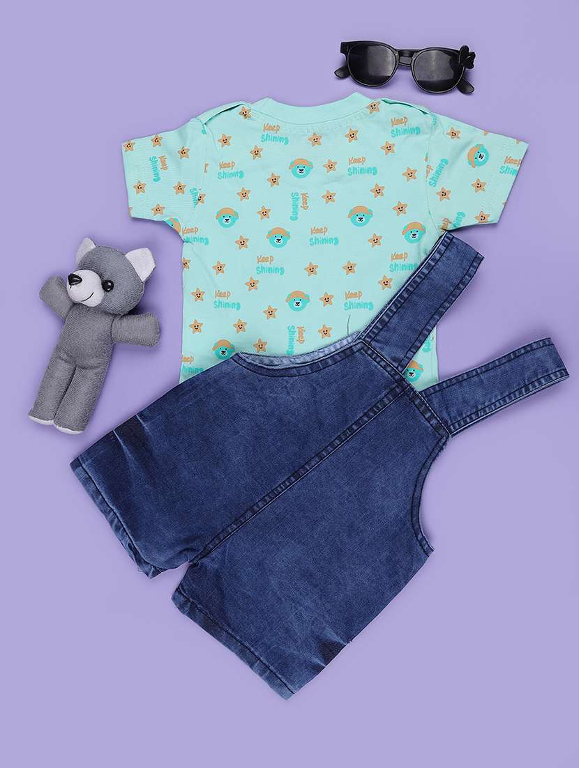 Kids Printed Short Sleeve T-shirt & Dunagree Set - 22288456 -  Standard Image - 2