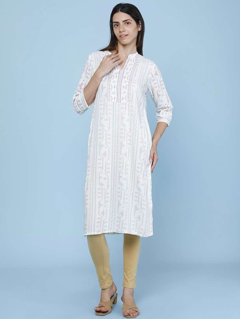 Women Printed Three Quarter Sleeve Straight Kurta - 22288467 -  Standard Image - 2