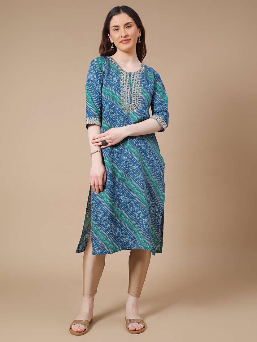 blue cotton straight kurta - 22288473 -  Standard Image - 2