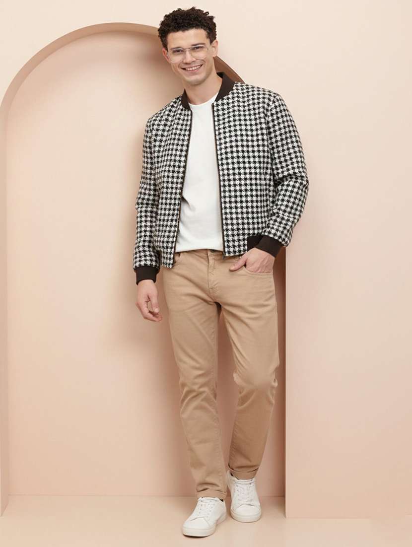 men houndstooth print long sleeve bomber jacket - 22288611 -  Standard Image - 2