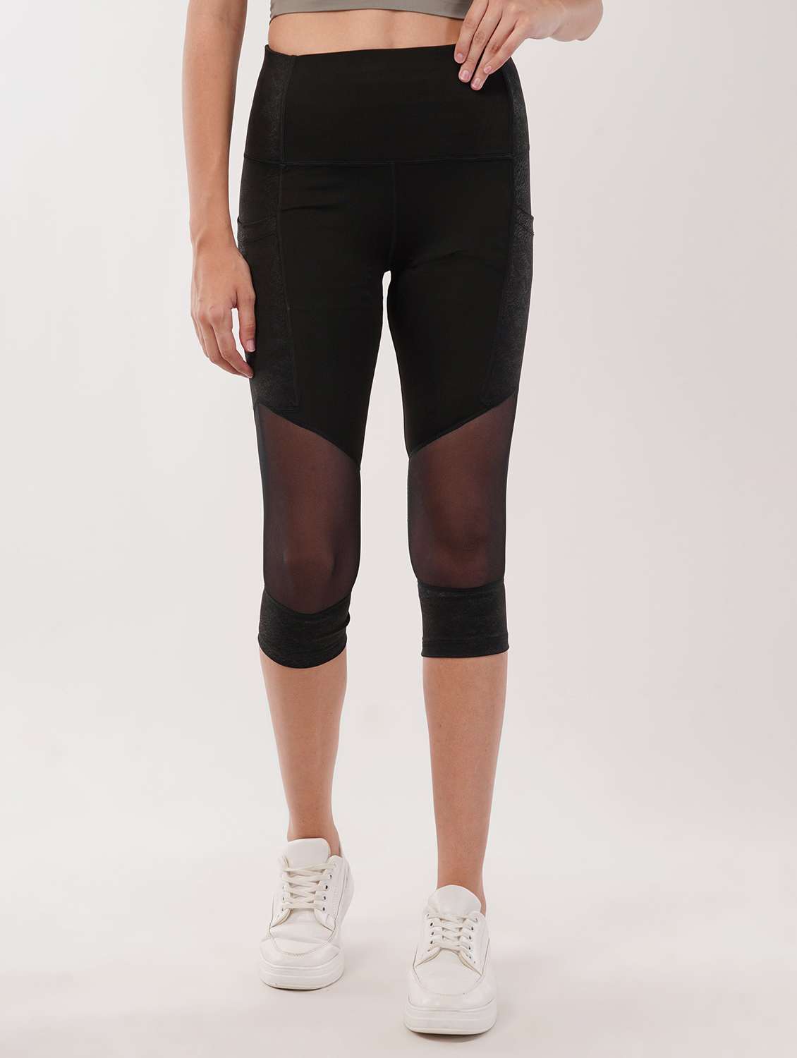 women solid high rise capri