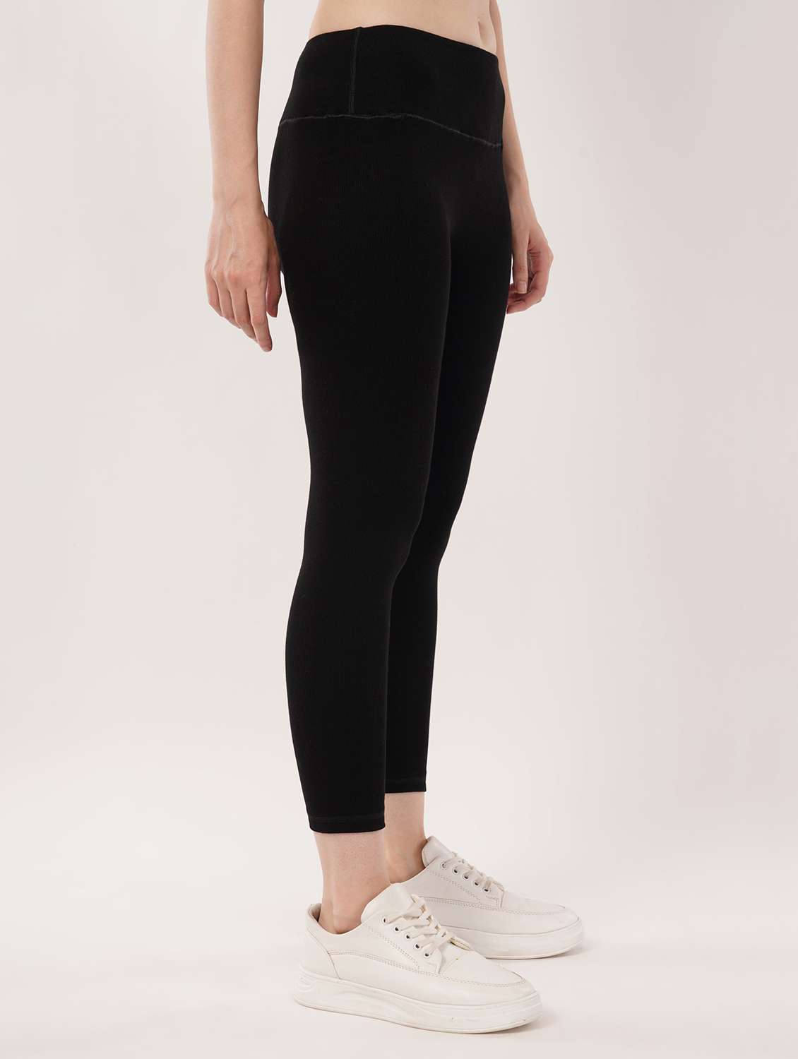 women solid high rise ankle length legging