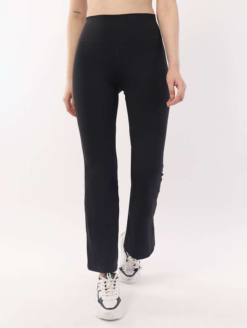 women solid high rise bootcut legging