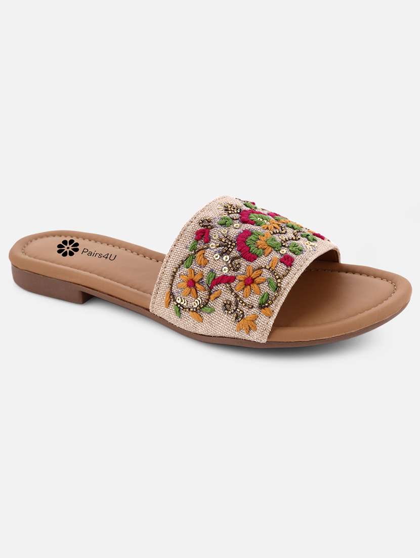 women embroidered slip on flat sandal - 22288677 -  Standard Image - 2