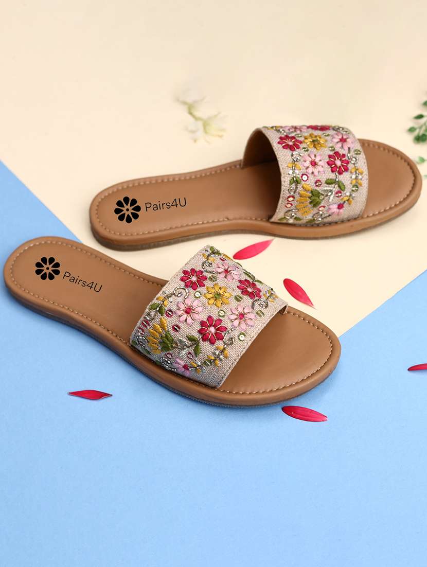 women embroiderd slip on flats