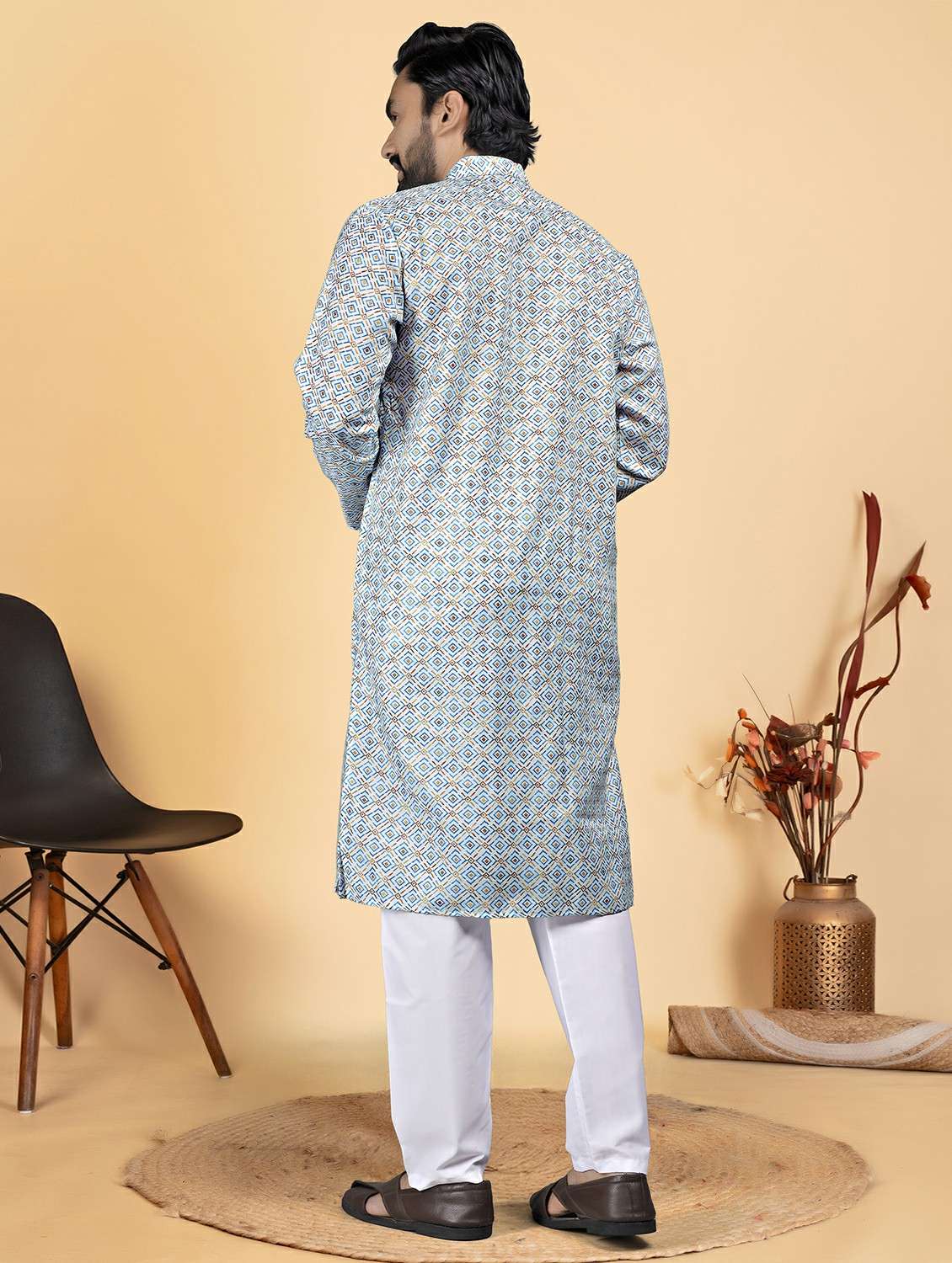 men printed mandarin neck kurta pyjama ethnic wear set - 22288687 -  Standard Image - 2