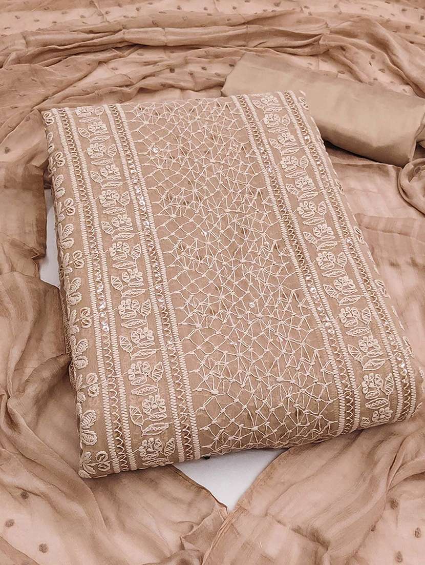 women solid with work embroidered unstitched suit set