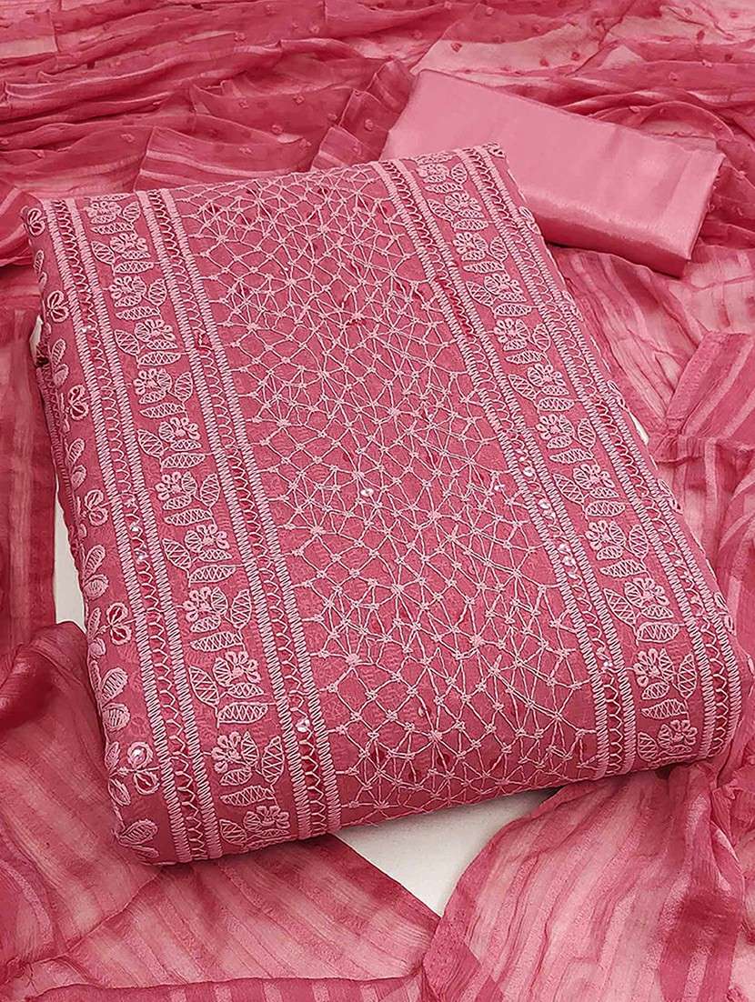 women solid with work embroidered unstitched suit set