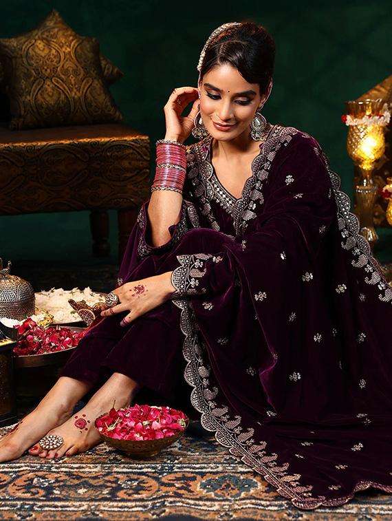 women solid with work long sleeve kurta pant with dupatta set - 22288745 -  Standard Image - 2