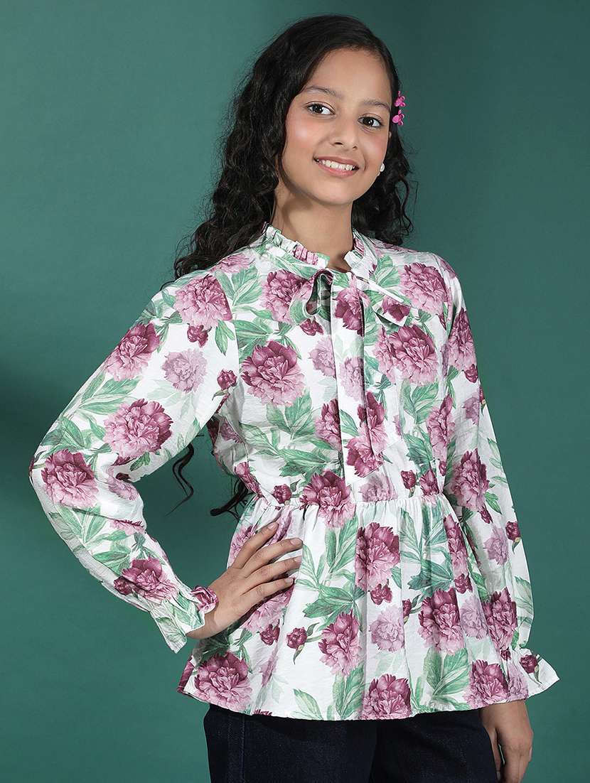 girls floral print puff sleeve peplum top - 22288798 -  Standard Image - 2