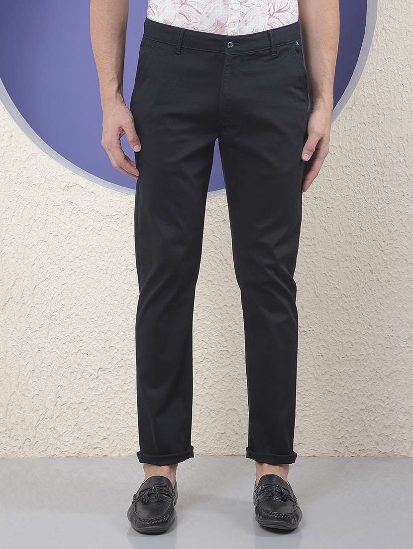 men solid mid rise chinos casual trouser