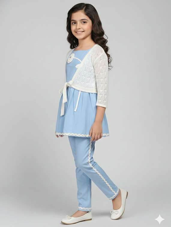 girls solid top & trouser co-ord set - 22289306 -  Standard Image - 2