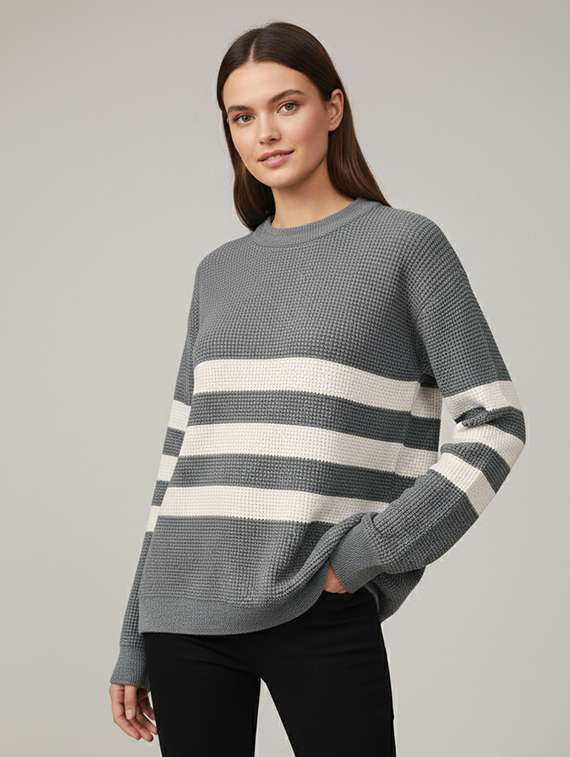 women striped long sleeve oversized pullover - 22289314 -  Standard Image - 2