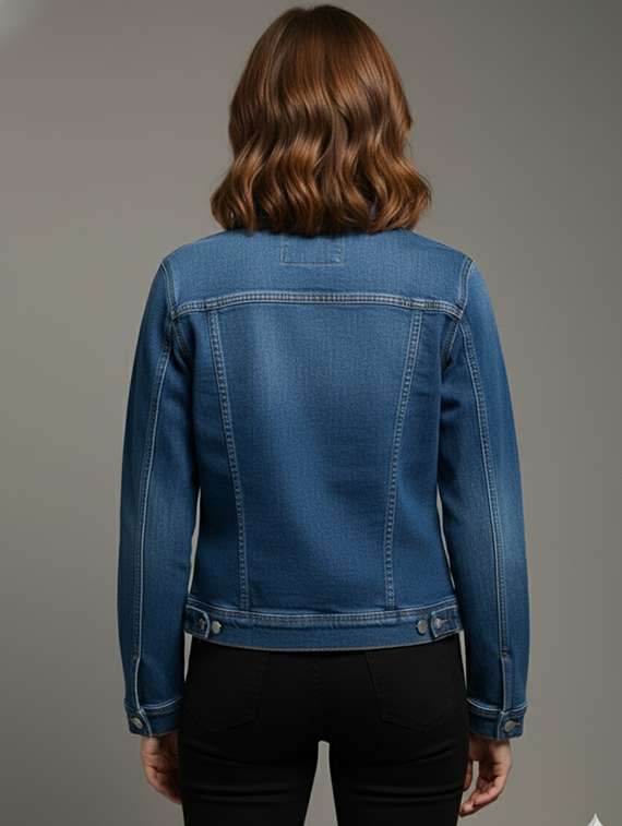 women solid collared long sleeve denim jacket - 22289316 -  Standard Image - 2