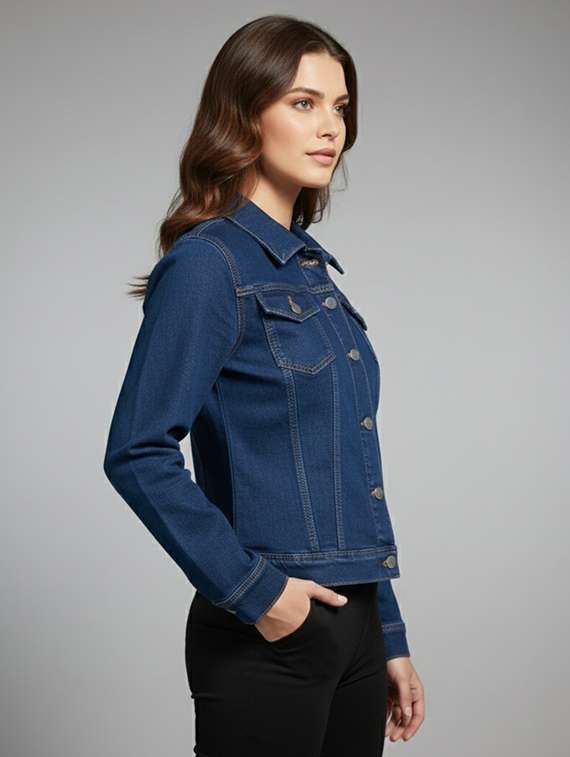 women solid long sleeve denim jacket - 22289317 -  Standard Image - 2