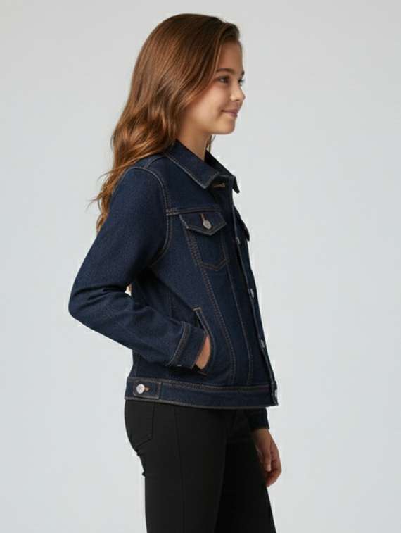 denim collared jacket girls casual wear - 22289318 -  Standard Image - 2