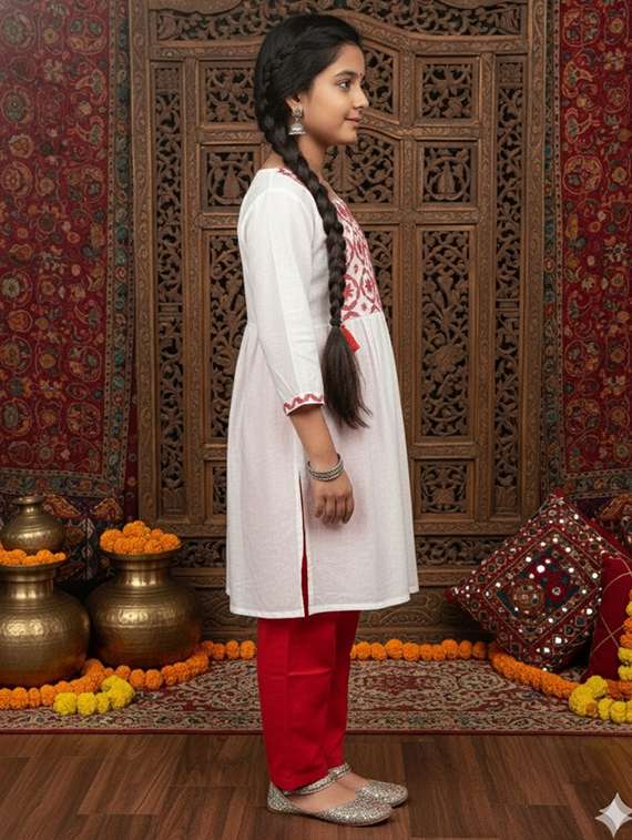 women embroidered three quarter sleeve kurta - 22289324 -  Standard Image - 2