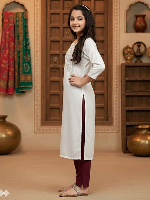 women three quarter sleeve straight kurta - 22289331 -  Standard Image - 2