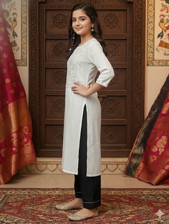 women three quarter sleeve straight kurta - 22289332 -  Standard Image - 2