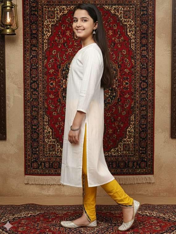 women three quarter sleeve straight kurta - 22289337 -  Standard Image - 2