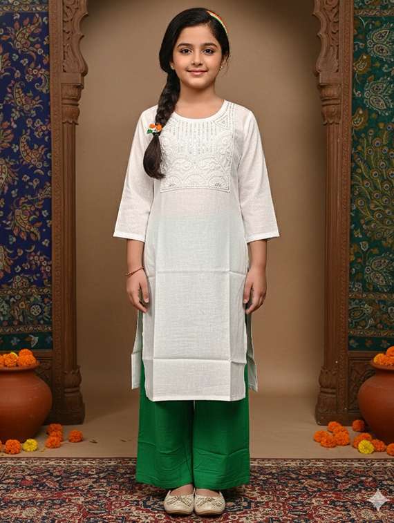 girls three quarter sleeve straight kurta