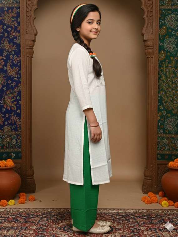 girls three quarter sleeve straight kurta - 22289344 -  Standard Image - 2