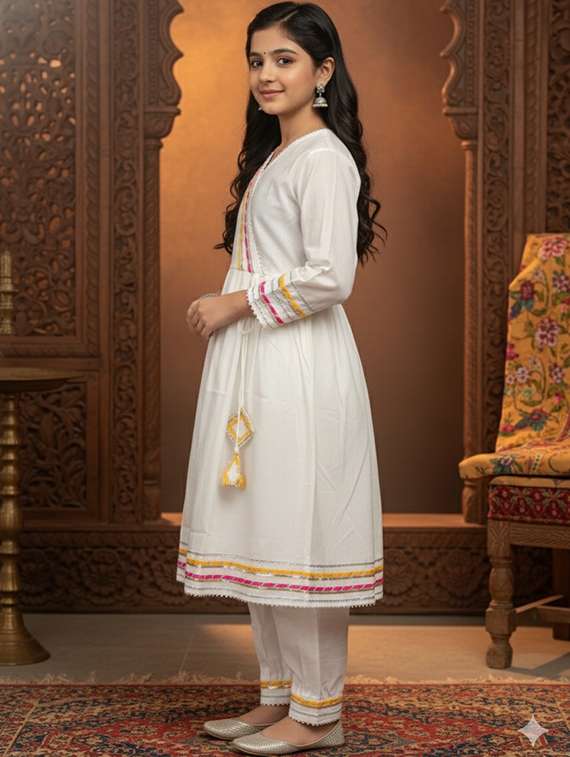 girls three quarter sleeve kurta and salwar set  - 22289351 -  Standard Image - 2