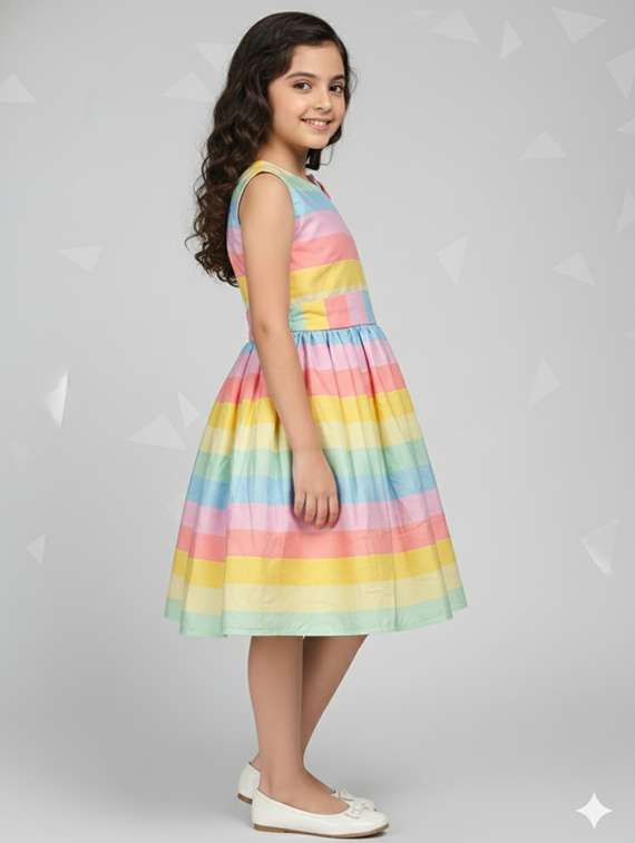 girls color blocked sleeveless frock - 22289352 -  Standard Image - 2