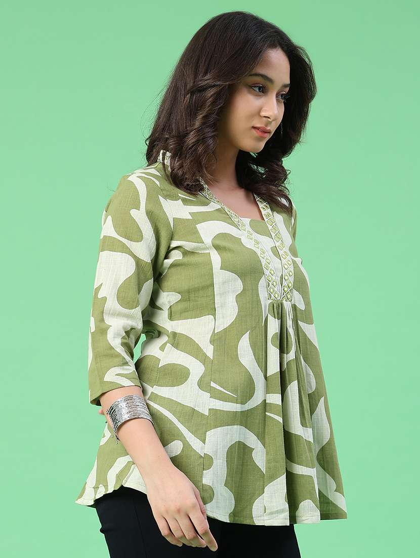 women printed three quarter sleeves a-line kurti - 22289494 -  Standard Image - 2