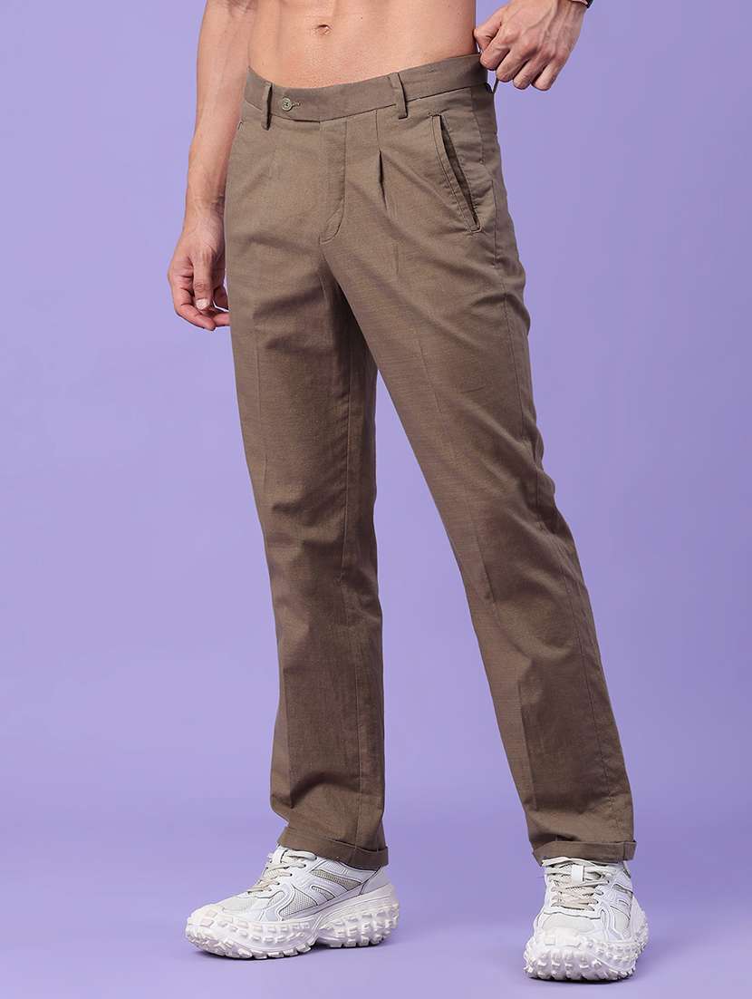 men solid mid rise regular fit pleated trouser - 22289884 -  Standard Image - 2