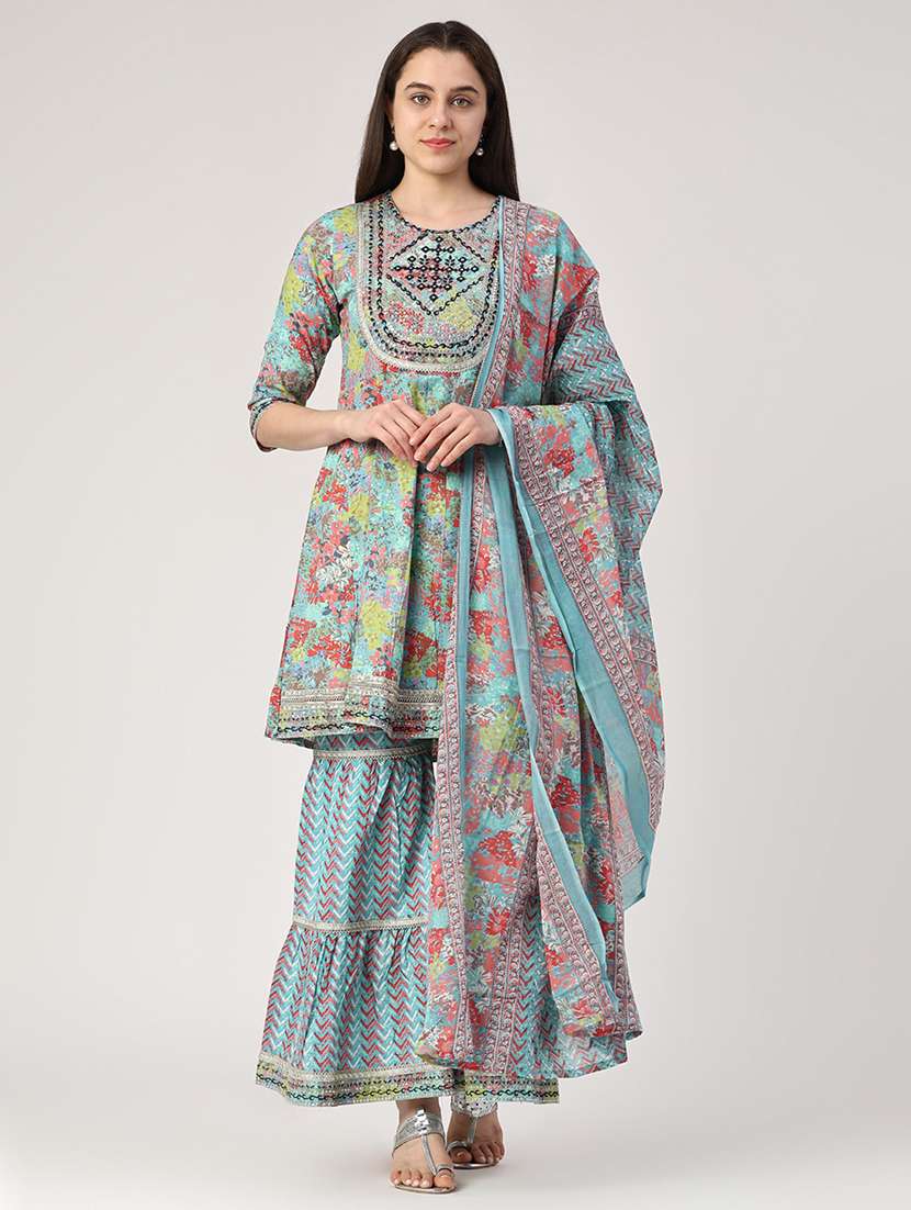 women blue kurta sharara set - 22290178 -  Standard Image - 2