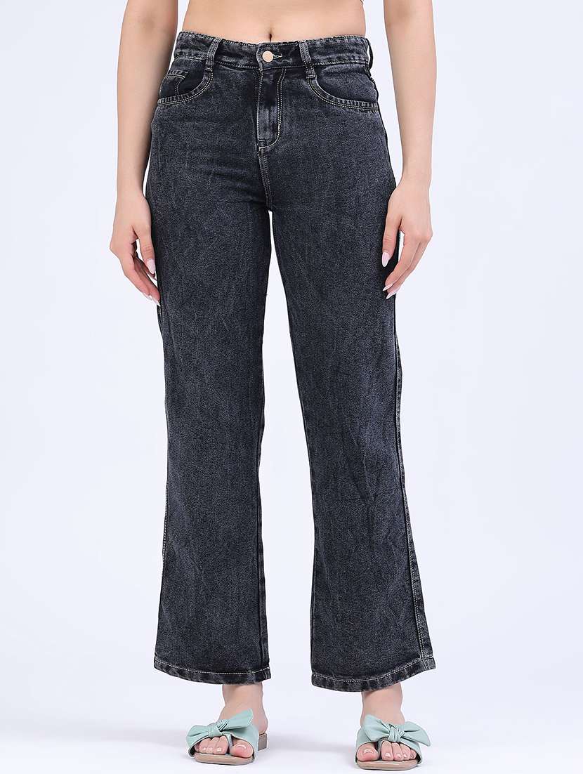 women washed mid rise bootcut jeans