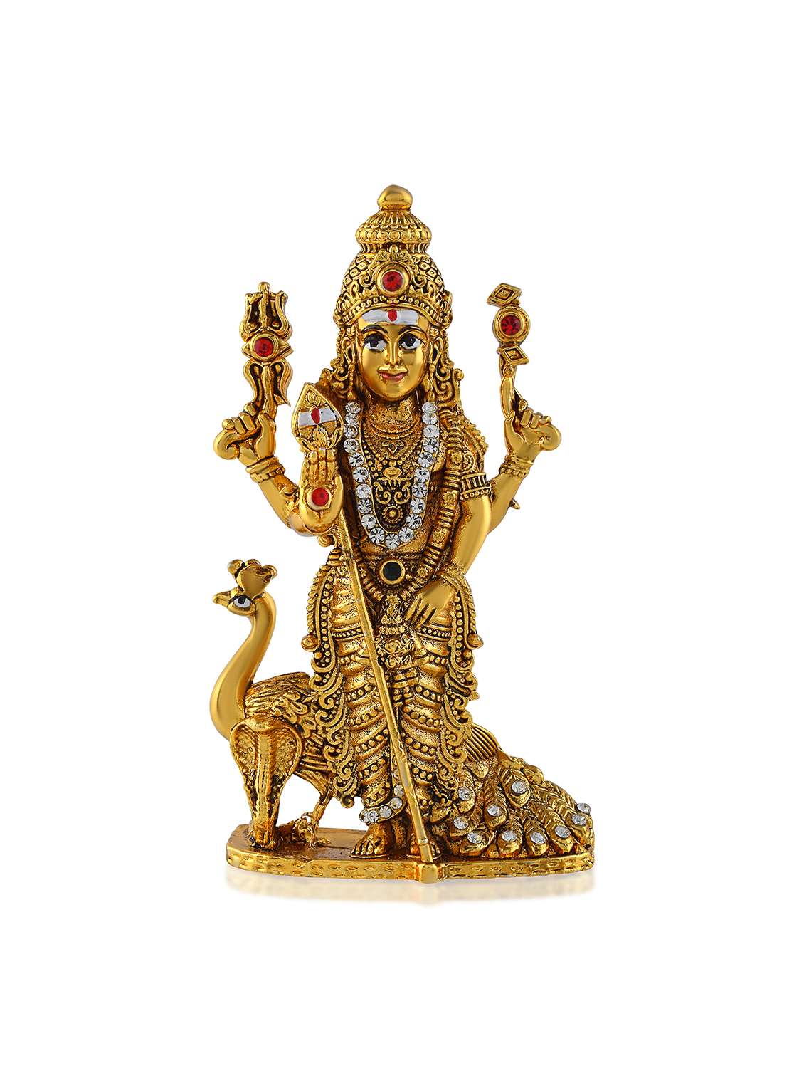brass antique gold cz kartikeya murugan idol stand figurine