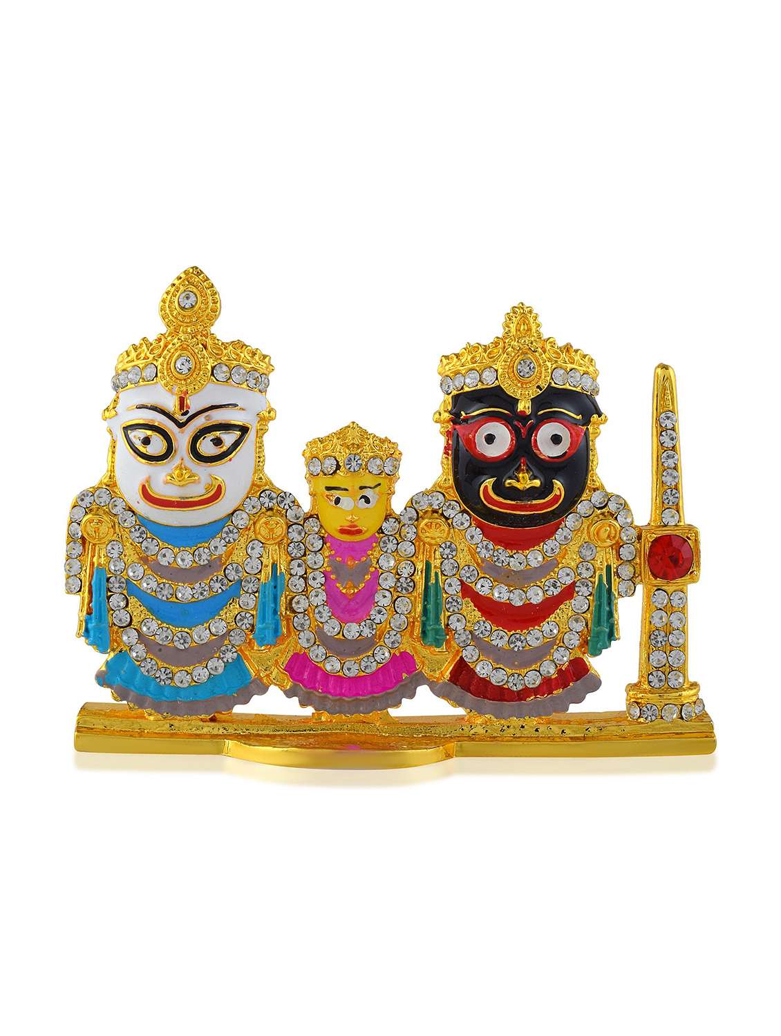 brass gold meenakari lord jagannath trinity idol murti puja home car d�cor