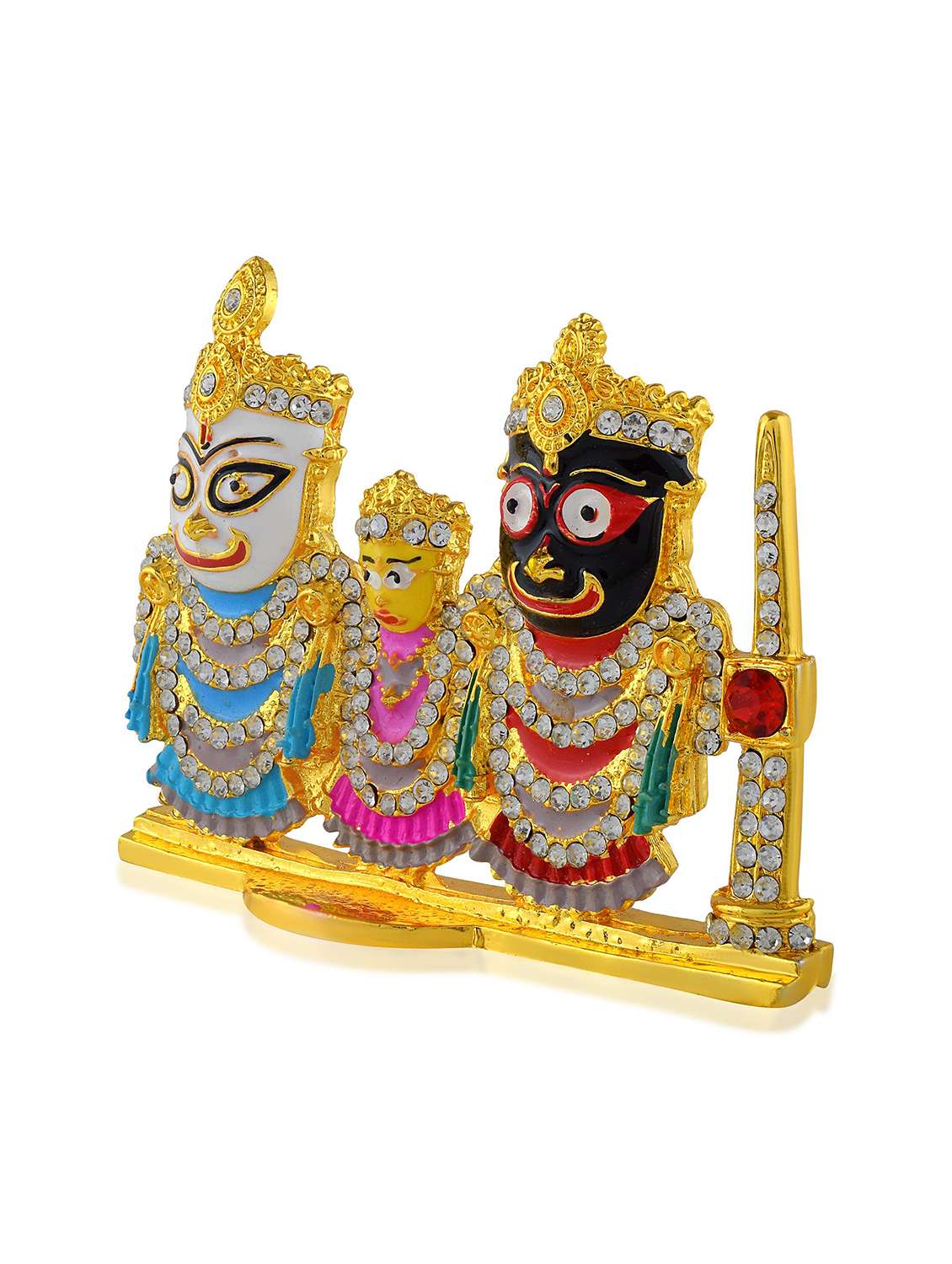 brass gold meenakari lord jagannath trinity idol murti puja home car décor - 22290383 -  Standard Image - 2