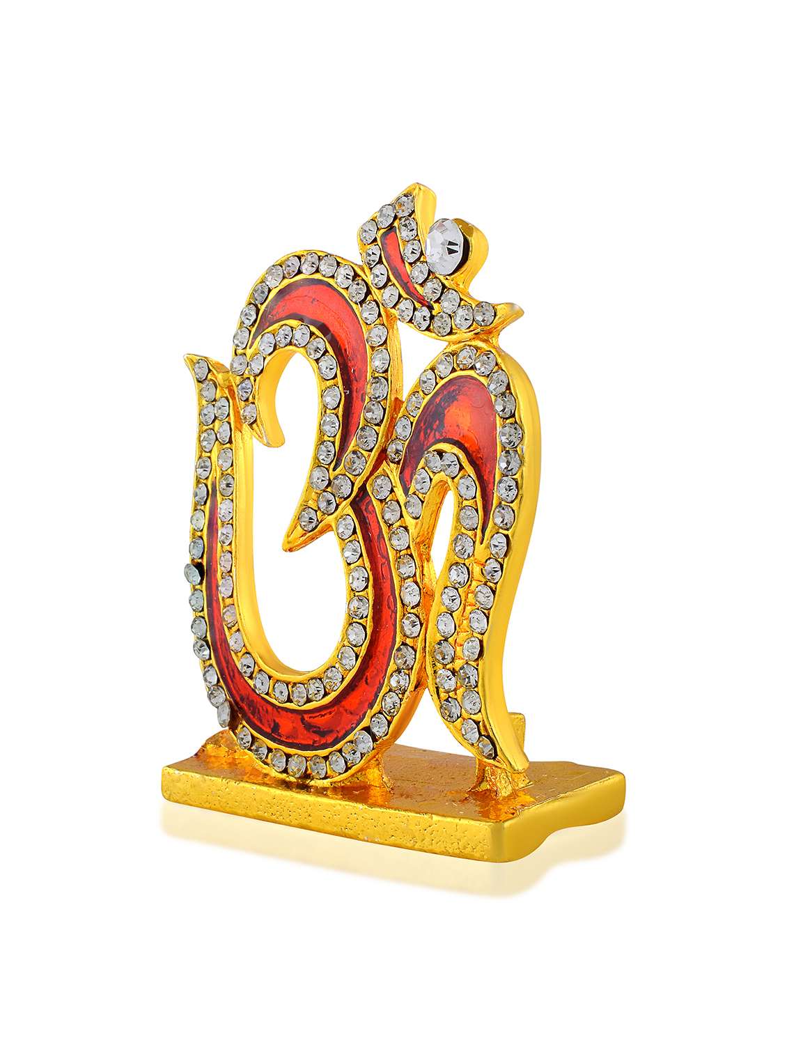 brass goldplated  cz red meenakari om stand idol fugurine showpiece - 22290386 -  Standard Image - 2