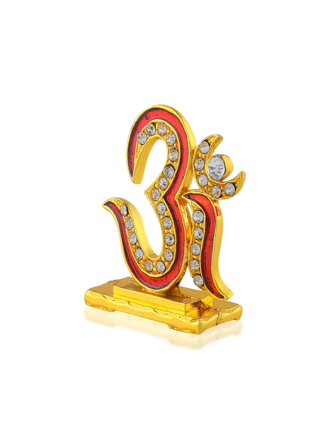 brass goldplated  cz red meenakari om stand idol fugurine showpiece - 22290387 -  Standard Image - 2