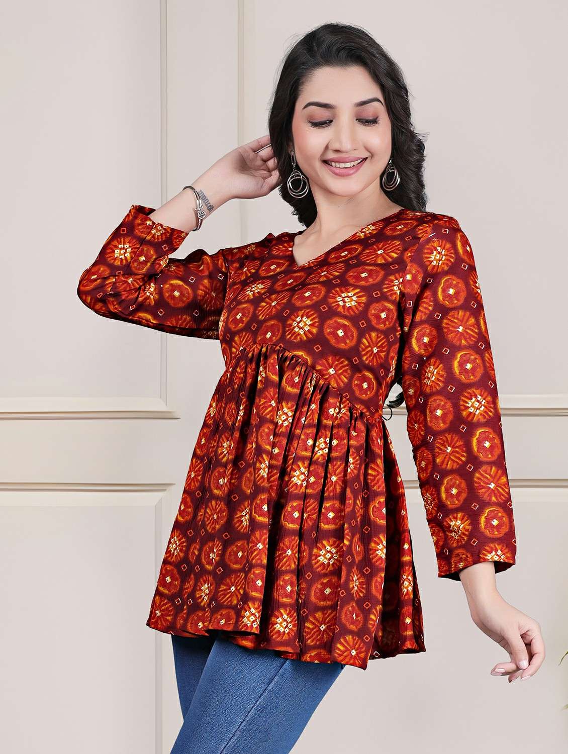 women printed long sleeve flared tunic - 22290391 -  Standard Image - 2