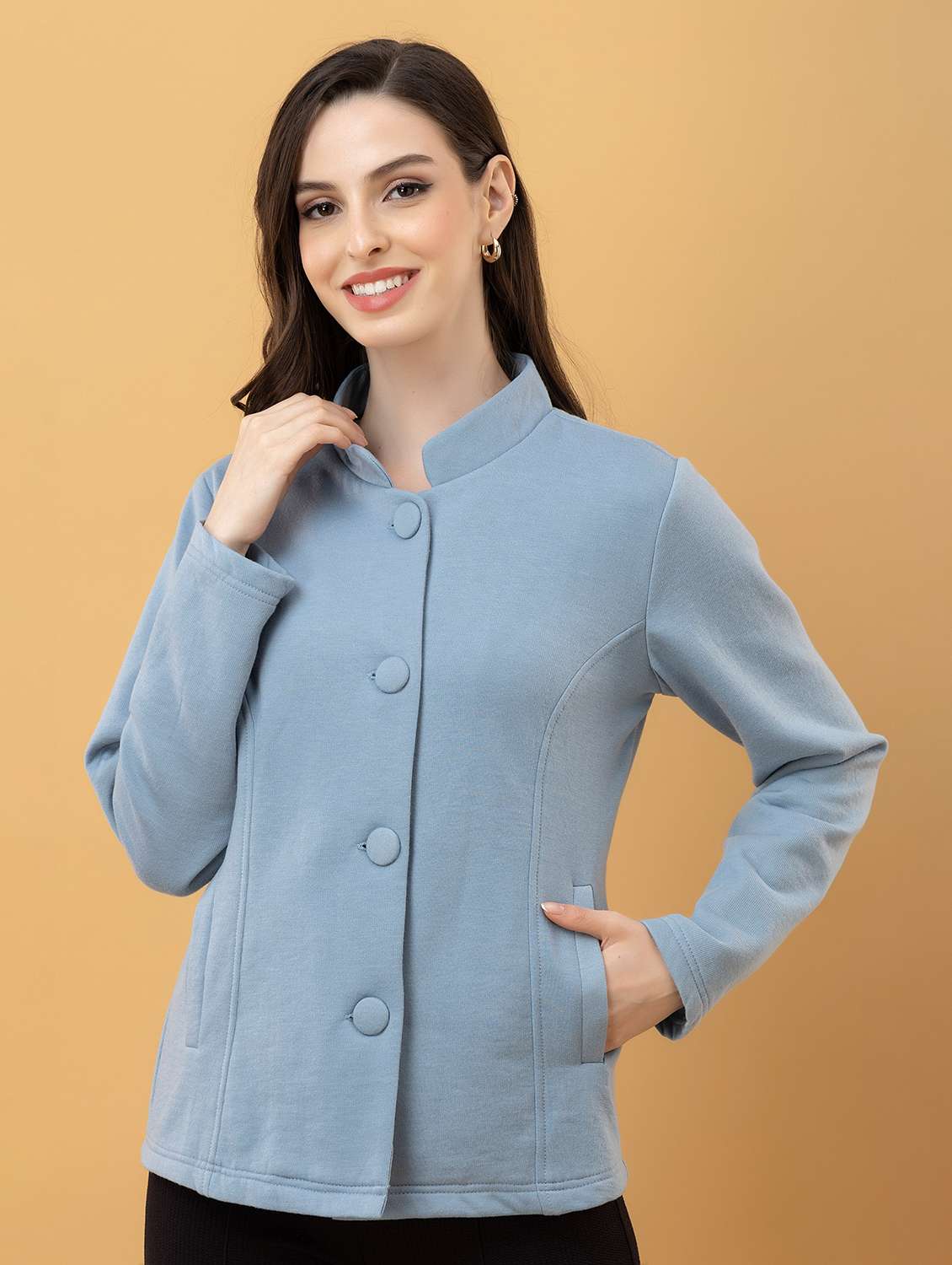 women solid long sleeve regular jacket