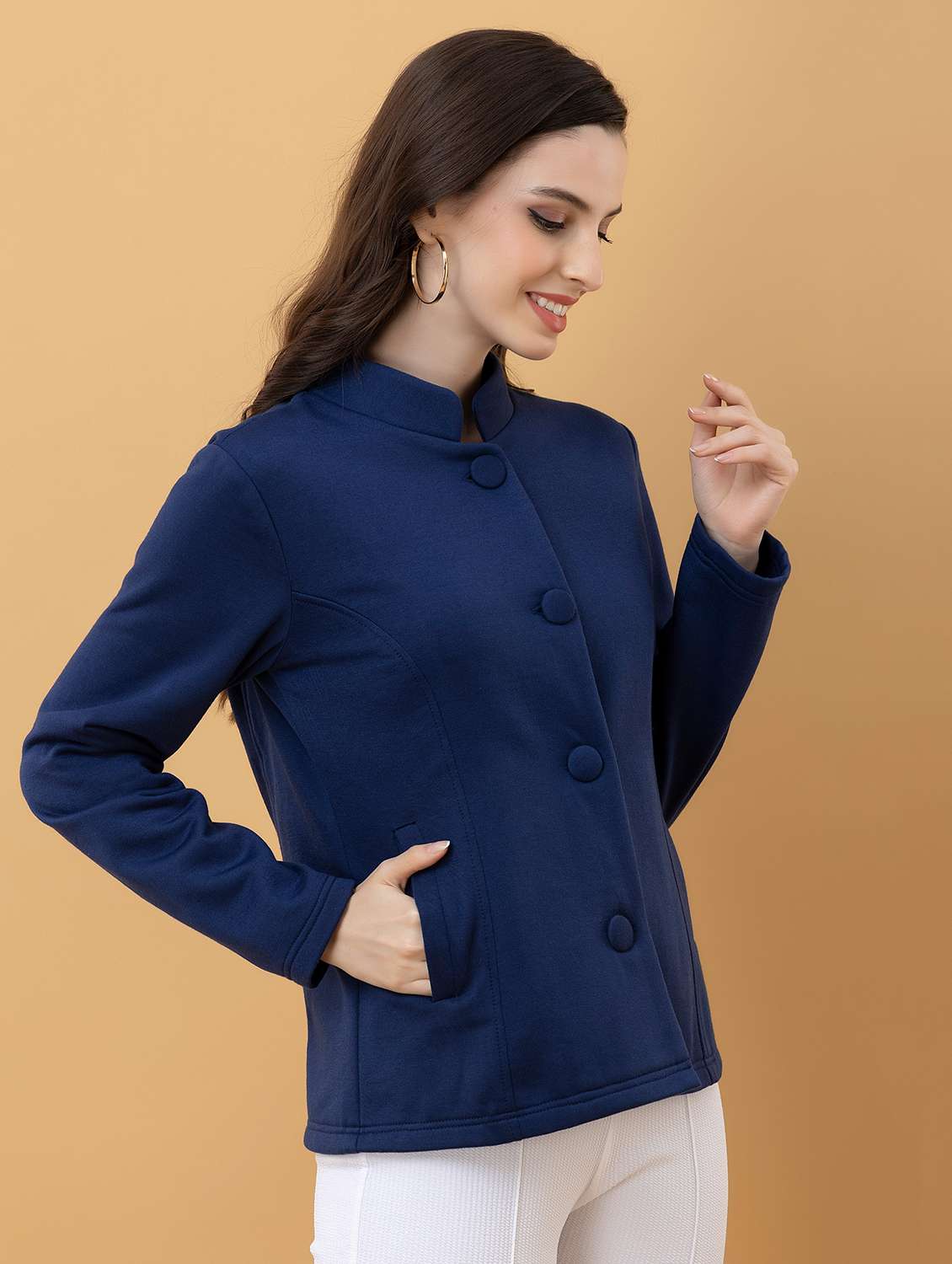 women solid long sleeve regular jacket - 22290399 -  Standard Image - 2