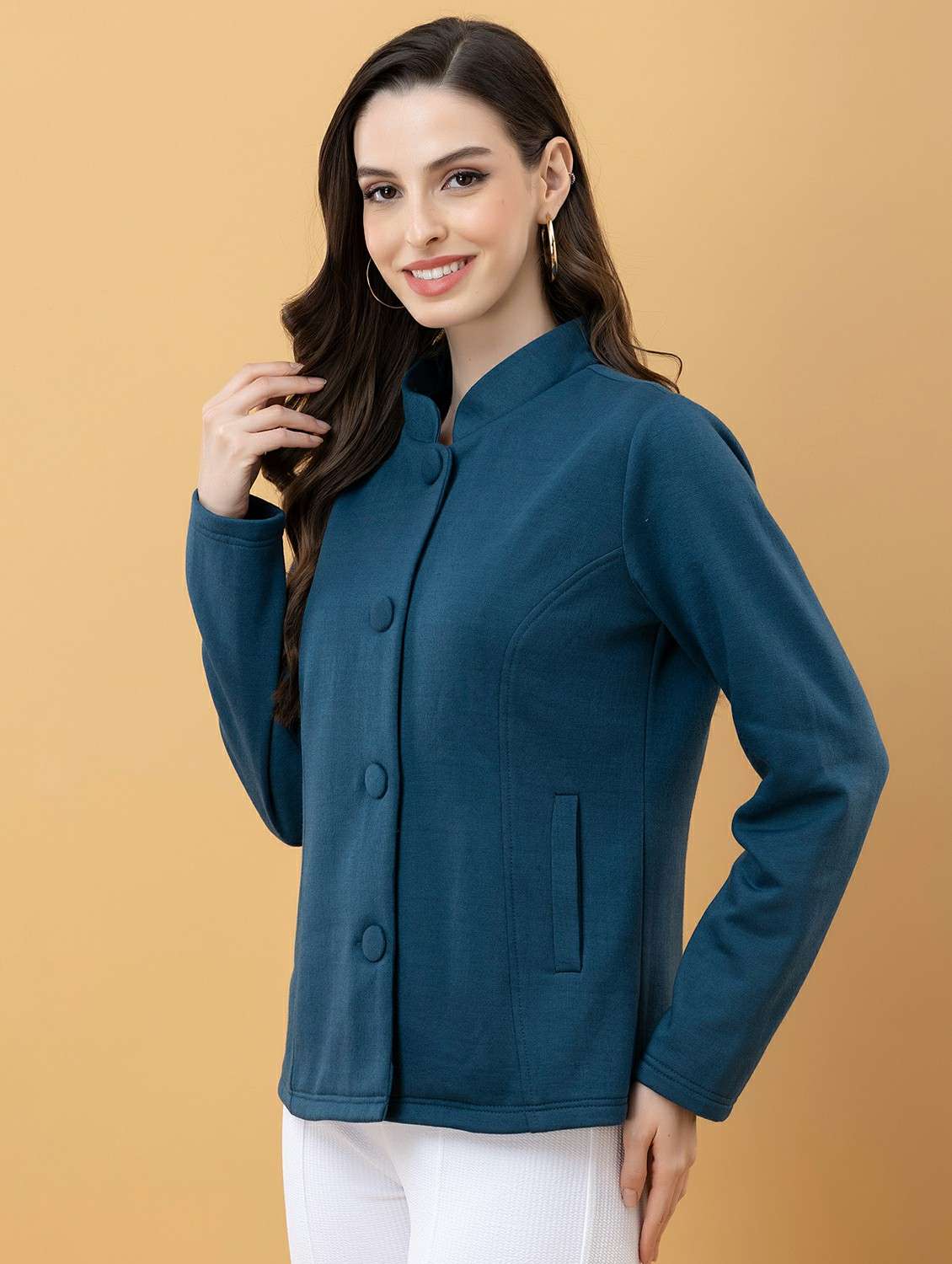 women solid long sleeve regular jacket - 22290401 -  Standard Image - 2