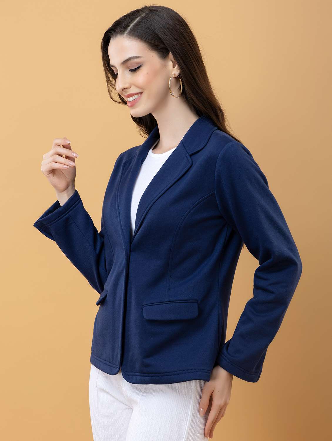 women solid long sleeve single breasted coat - 22290404 -  Standard Image - 2