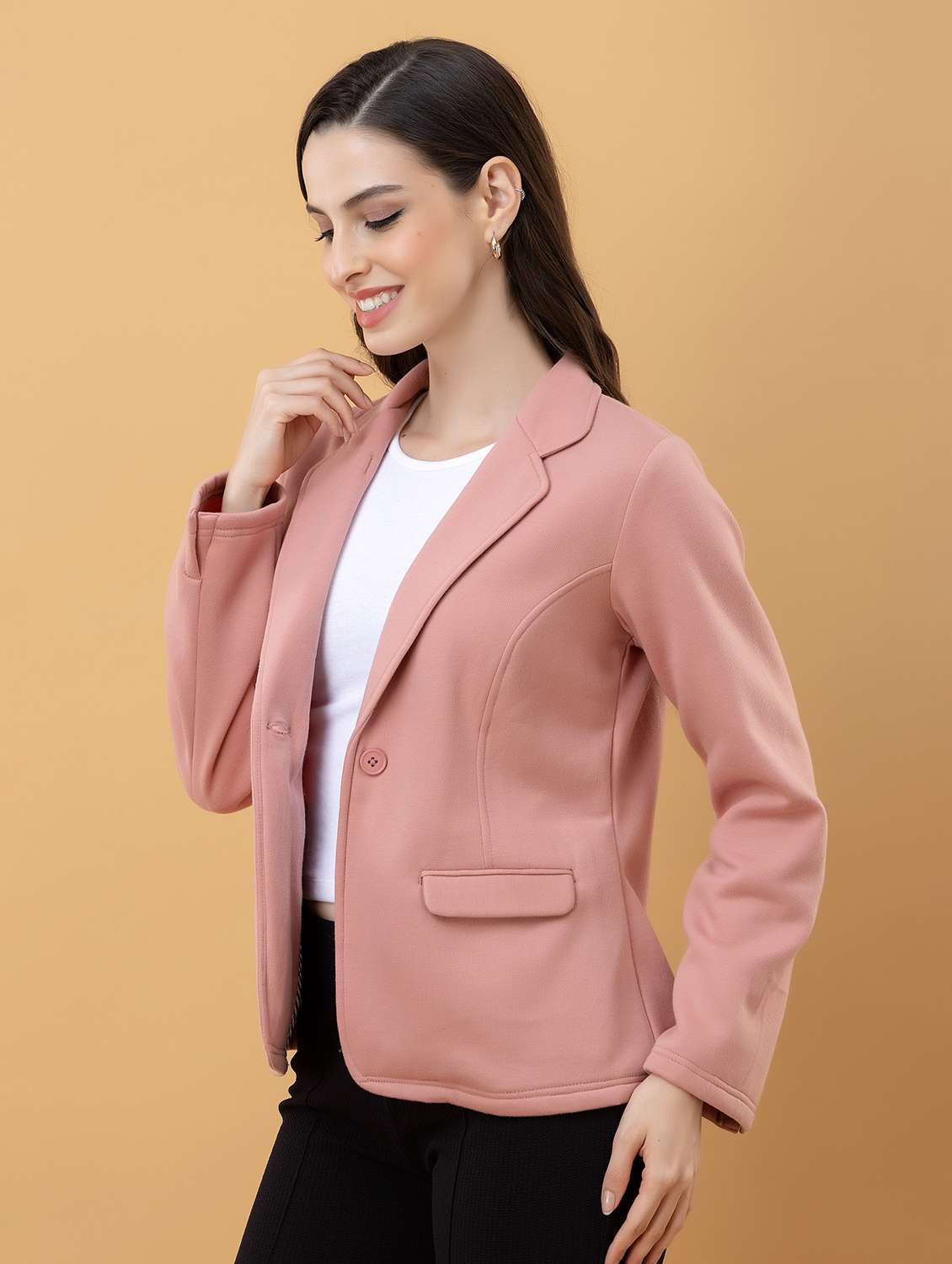 women solid long sleeve single breasted blazer - 22290405 -  Standard Image - 2