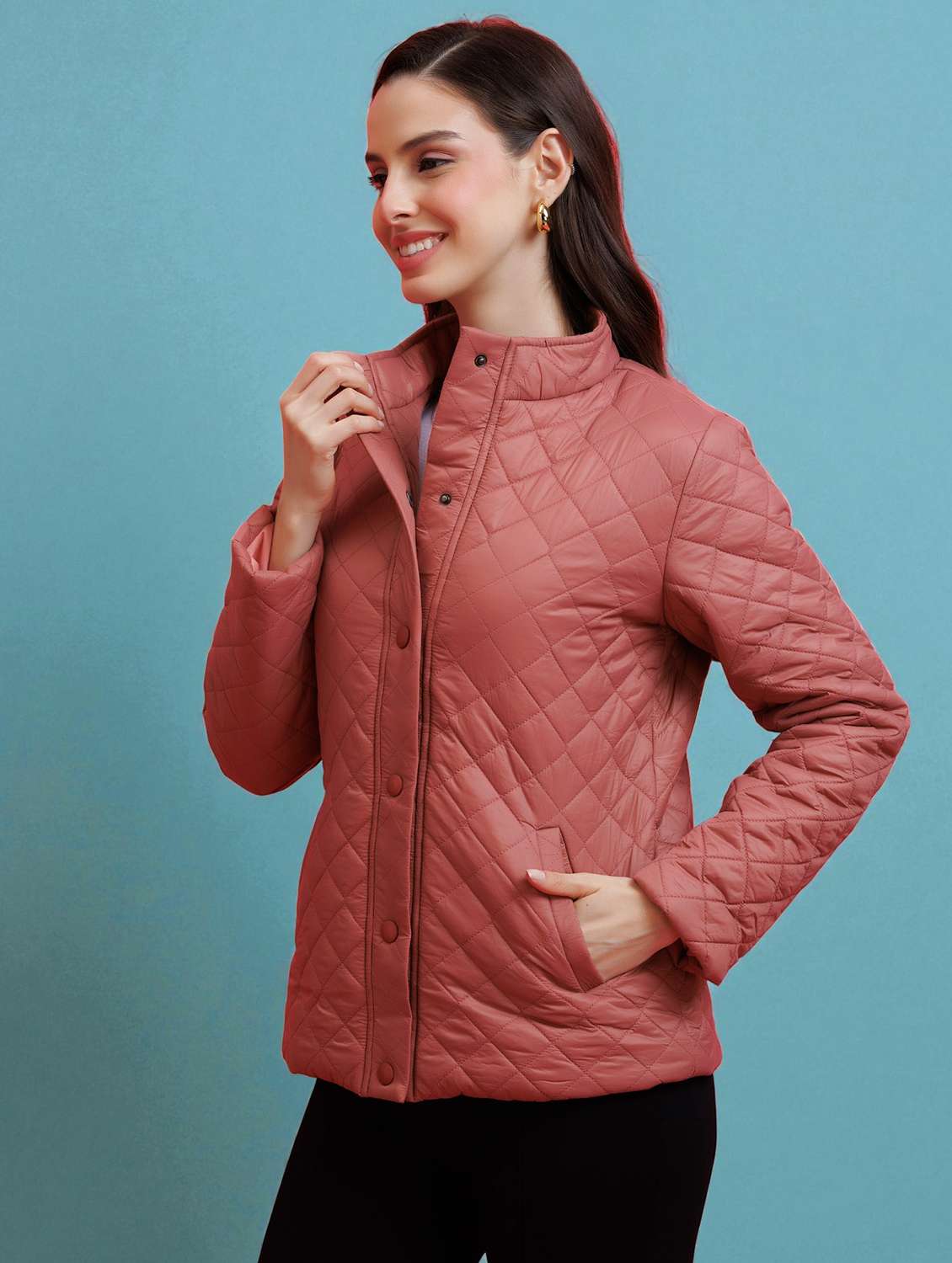 women solid long sleeve quilted jacket - 22290407 -  Standard Image - 2