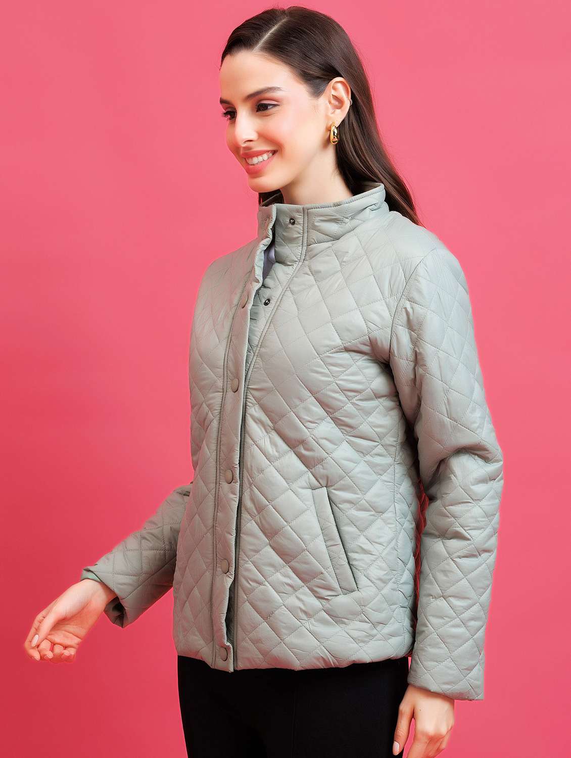 women solid long sleeve quilted jacket - 22290408 -  Standard Image - 2
