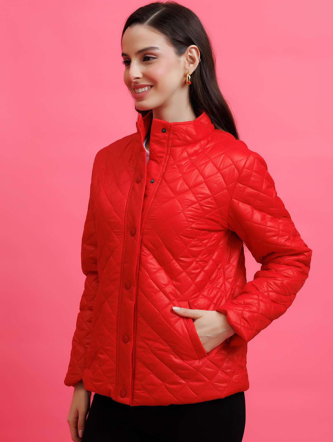 women solid long sleeve quilted jacket - 22290411 -  Standard Image - 2